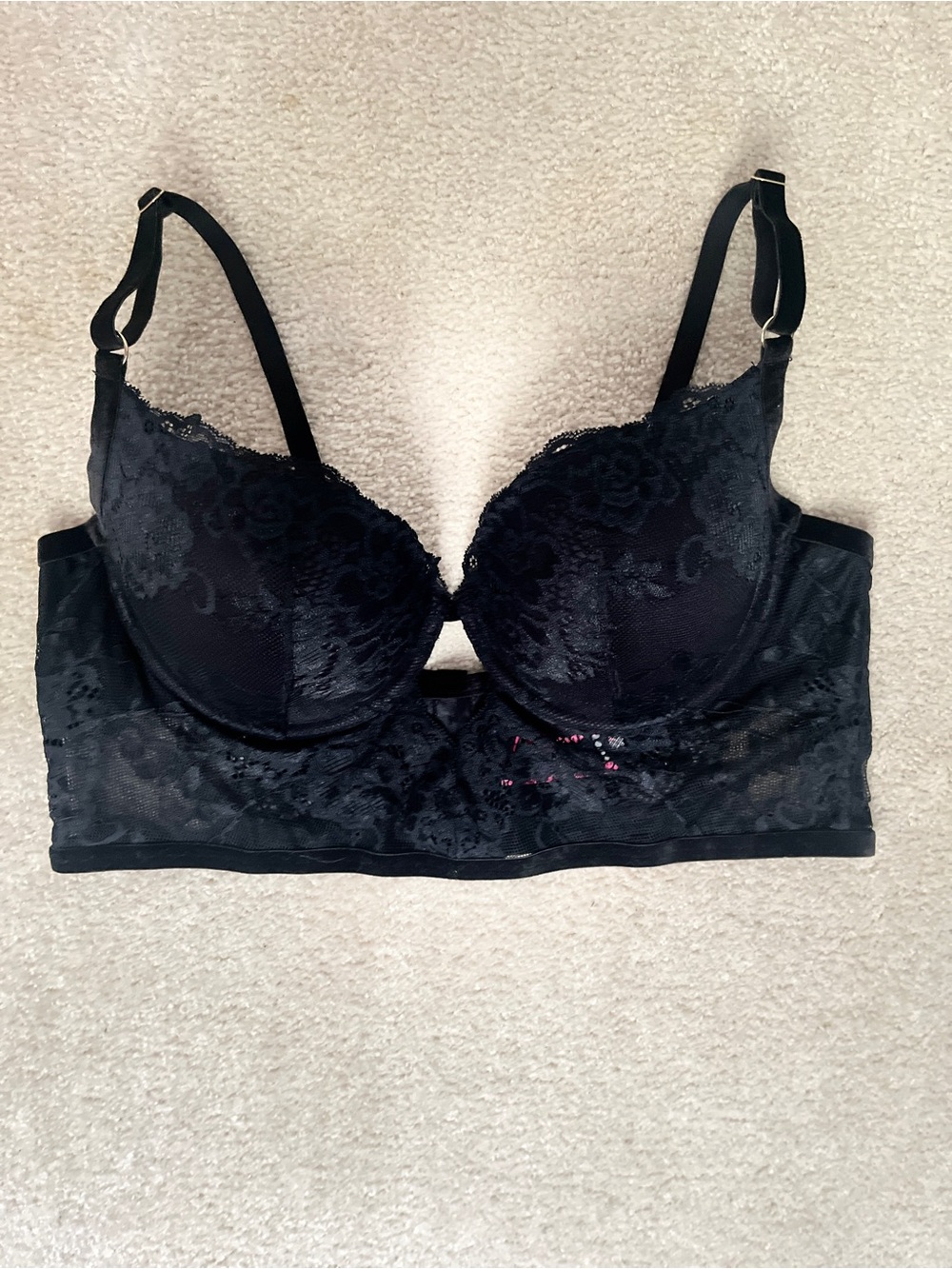 La Senza Black Lace Longline Push-Up Bra - NWT - Size XL